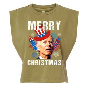 Joe Biden Confused Merry Christmas Fourth Of July Usa Flag Gift Garment-Dyed Women's Muscle Tee