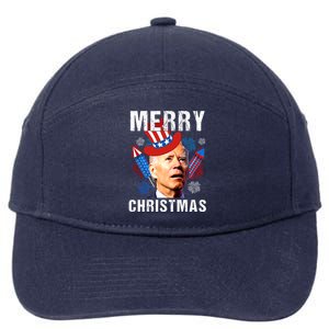 Joe Biden Confused Merry Christmas Fourth Of July Usa Flag Gift 7-Panel Snapback Hat