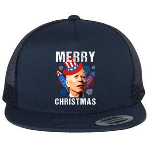 Joe Biden Confused Merry Christmas Fourth Of July Usa Flag Gift Flat Bill Trucker Hat