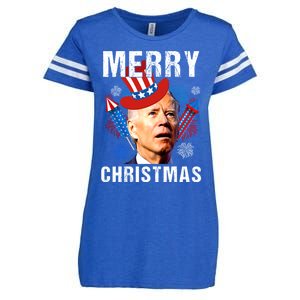 Joe Biden Confused Merry Christmas Fourth Of July Usa Flag Gift Enza Ladies Jersey Football T-Shirt