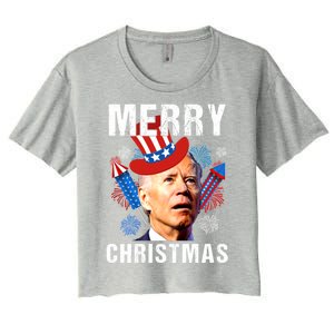 Joe Biden Confused Merry Christmas Fourth Of July Usa Flag Gift Women's Crop Top Tee