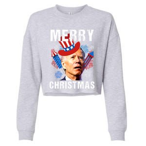 Joe Biden Confused Merry Christmas Fourth Of July Usa Flag Gift Cropped Pullover Crew