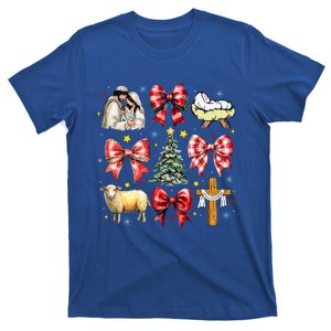 Jesus Birth Christmas Coquette Bow Nativity Scene Christian T-Shirt