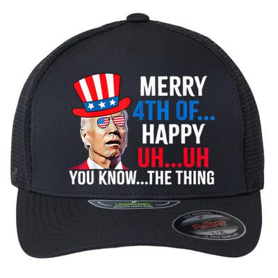Joe Biden Confused Merry 4th Of July Funny Independence Day Flexfit Unipanel Trucker Cap