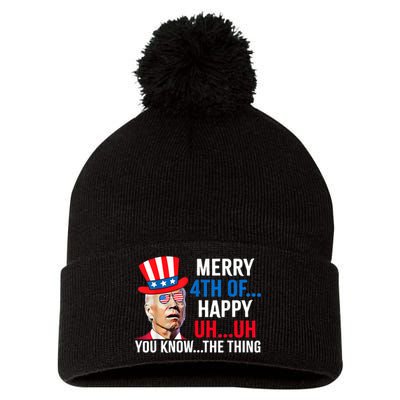 Joe Biden Confused Merry 4th Of July Funny Independence Day Pom Pom 12in Knit Beanie