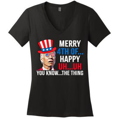 Joe Biden Confused Merry 4th Of July Funny Independence Day Women's V-Neck T-Shirt