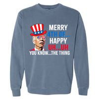 Joe Biden Confused Merry 4th Of July Funny Independence Day Garment-Dyed Sweatshirt