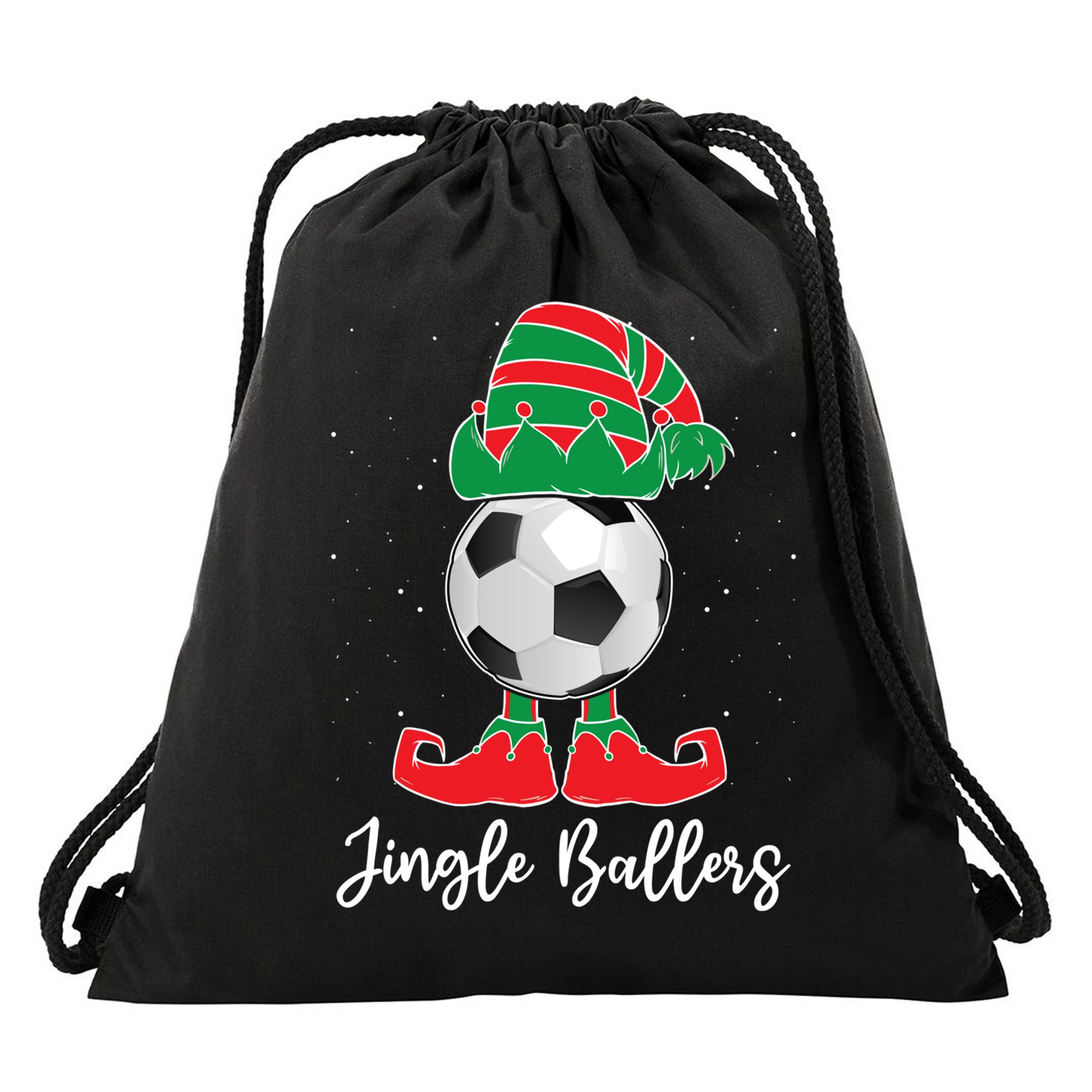 Jingle Ballers Christmas Soccer Ball Xmas Elf Squad Holiday Gift Drawstring Bag