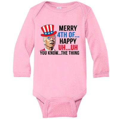 Joe Biden Confused Merry 4th Of July Funny Independence Day Baby Long Sleeve Bodysuit