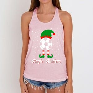 Jingle Ballers Christmas Soccer Ball Xmas Elf Squad Holiday Funny Gift Women's Knotted Racerback Tank