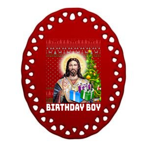 Jesus Birthday Christmas Xmas Holiday Funny Ugly Gift Ceramic Oval Ornament