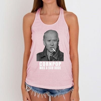 Joe Biden Cornpop Was A Bad Dude Meme T Women's Knotted Racerback Tank