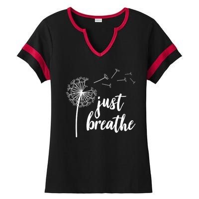 Just Breathe Dandelion Mental Health Ladies Halftime Notch Neck Tee