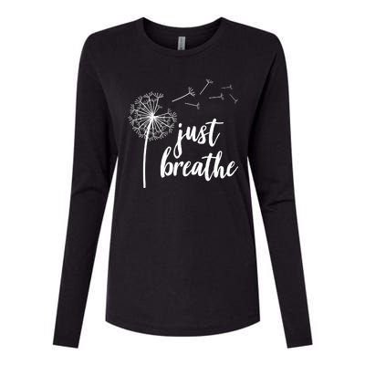 Just Breathe Dandelion Mental Health Womens Cotton Relaxed Long Sleeve T-Shirt