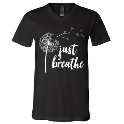Just Breathe Dandelion Mental Health V-Neck T-Shirt
