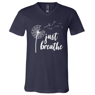 Just Breathe Dandelion Mental Health V-Neck T-Shirt