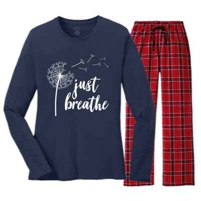 Just Breathe Dandelion Mental Health Women's Long Sleeve Flannel Pajama Set 