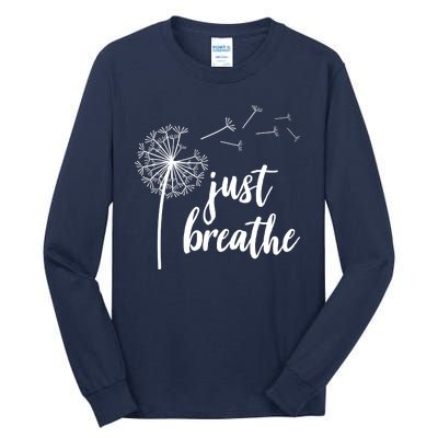 Just Breathe Dandelion Mental Health Tall Long Sleeve T-Shirt