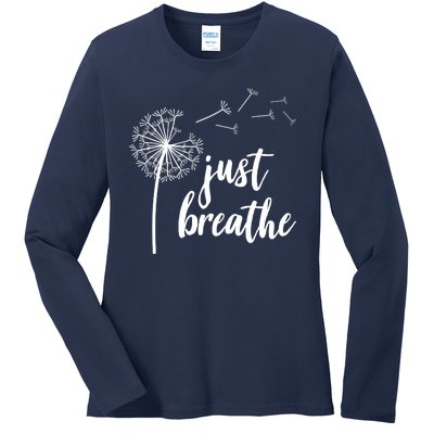 Just Breathe Dandelion Mental Health Ladies Long Sleeve Shirt