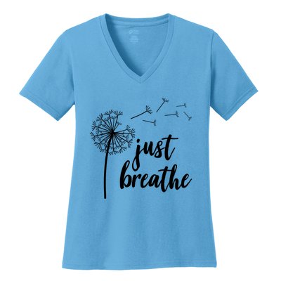 Just Breathe Dandelion Mental Health Women's V-Neck T-Shirt