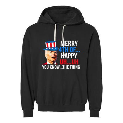 Joe Biden Dazed Biden Confused Merry Happy Funny 4th Of July Garment-Dyed Fleece Hoodie