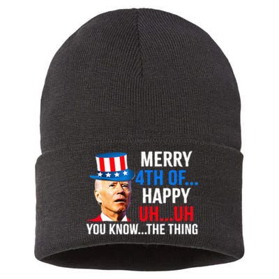 Joe Biden Dazed Biden Confused Merry Happy Funny 4th Of July Sustainable Knit Beanie