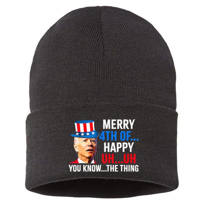 Joe Biden Dazed Biden Confused Merry Happy Funny 4th Of July Sustainable Knit Beanie