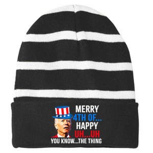 Joe Biden Dazed Biden Confused Merry Happy Funny 4th Of July Striped Beanie with Solid Band