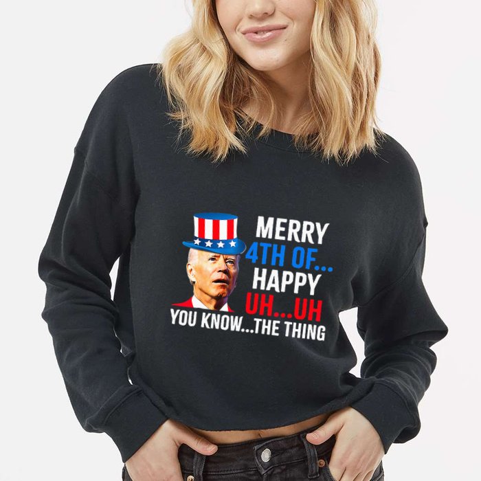 Joe Biden Dazed Biden Confused Merry Happy Funny 4th Of July Cropped Pullover Crew
