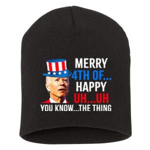 Joe Biden Dazed Biden Confused Merry Happy Funny 4th Of July Short Acrylic Beanie