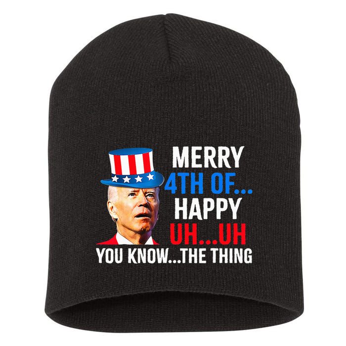 Joe Biden Dazed Biden Confused Merry Happy Funny 4th Of July Short Acrylic Beanie