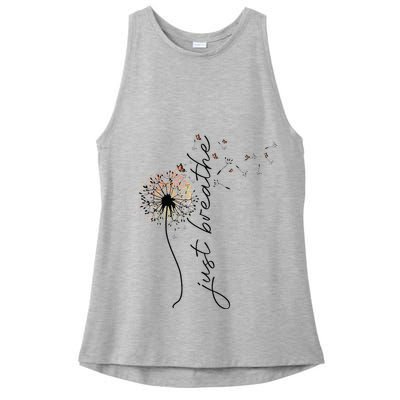 Just Breathe Dandelion And Buterflies Summer Top Ladies PosiCharge Tri-Blend Wicking Tank