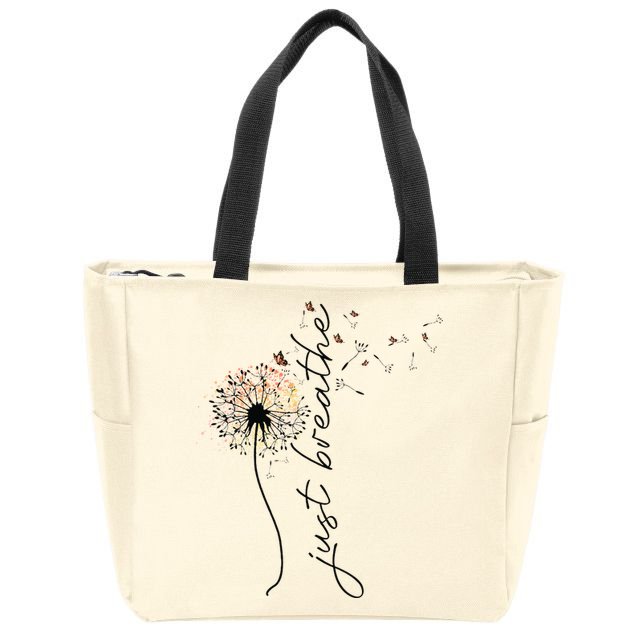 Just Breathe Dandelion And Buterflies Summer Top Zip Tote Bag