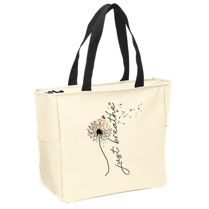 Just Breathe Dandelion And Buterflies Summer Top Zip Tote Bag