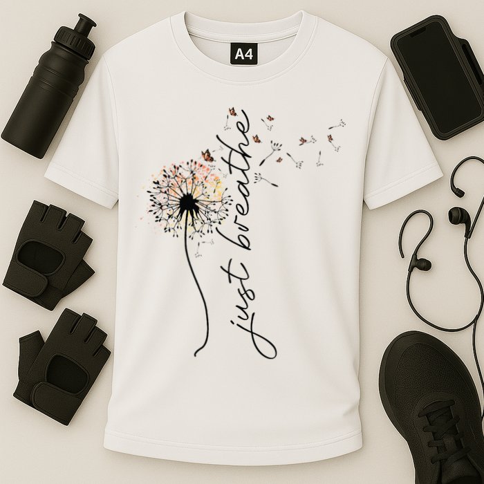 Just Breathe Dandelion And Buterflies Summer Top Cooling Performance Crew T-Shirt