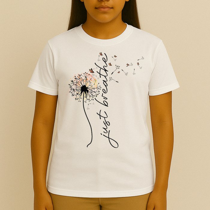 Just Breathe Dandelion And Buterflies Summer Top T-Shirt