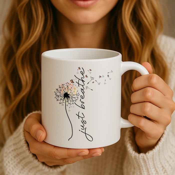 Just Breathe Dandelion And Buterflies Summer Top Mug