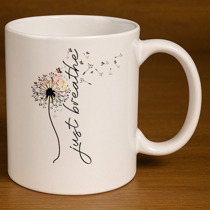 Just Breathe Dandelion And Buterflies Summer Top 11oz C Handle Ceramic Mug