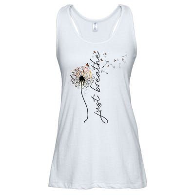 Just Breathe Dandelion And Buterflies Summer Top Ladies Essential Flowy Tank