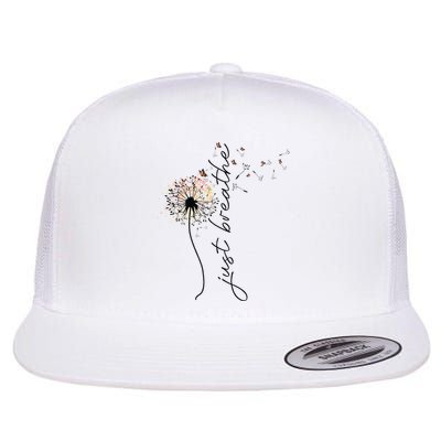 Just Breathe Dandelion And Buterflies Summer Top Flat Bill Trucker Hat