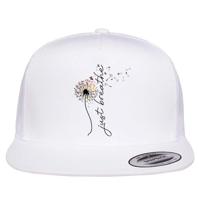 Just Breathe Dandelion And Buterflies Summer Top Flat Bill Trucker Hat