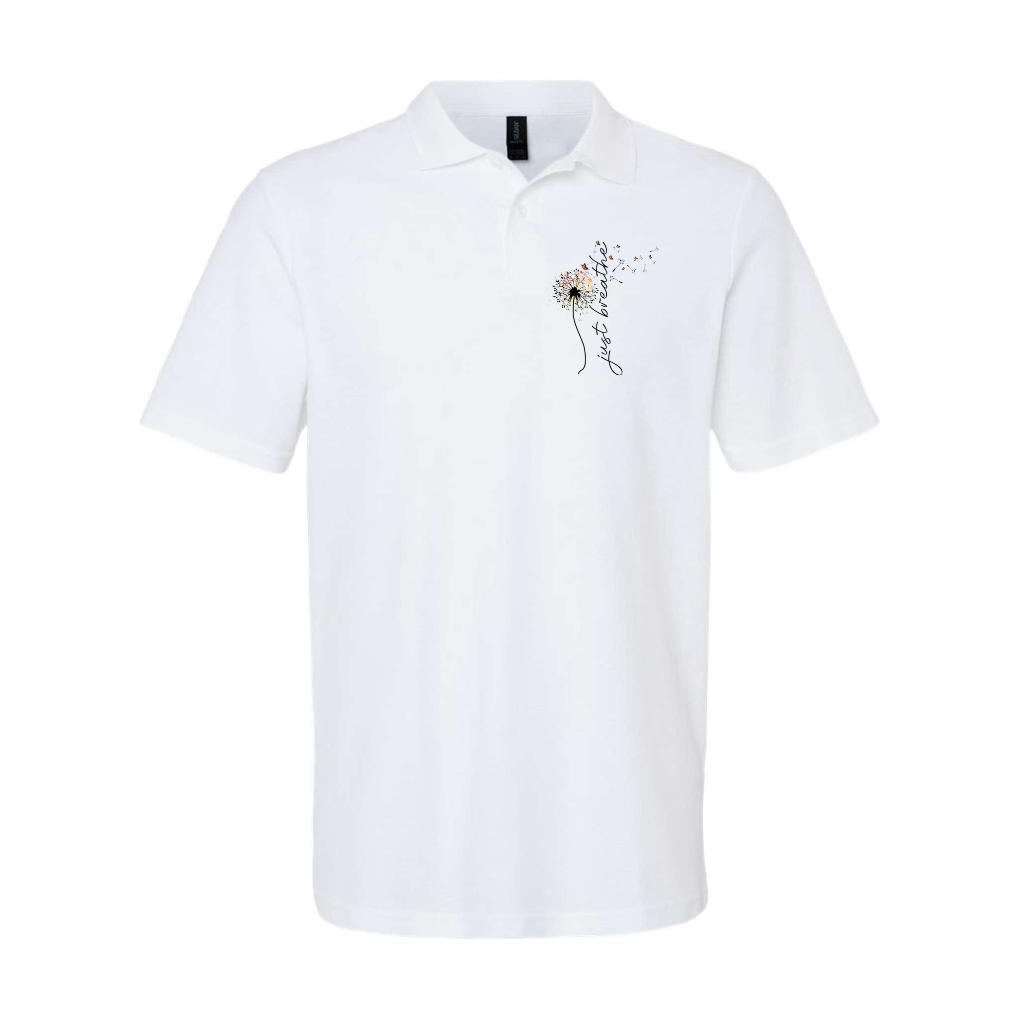 Just Breathe Dandelion And Buterflies Summer Top Polo