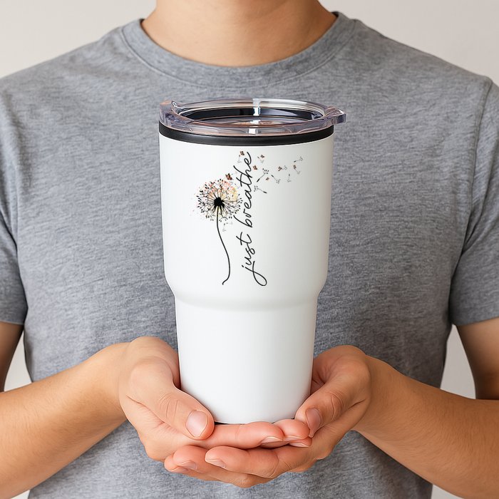 Just Breathe Dandelion And Buterflies Summer Top Tumbler