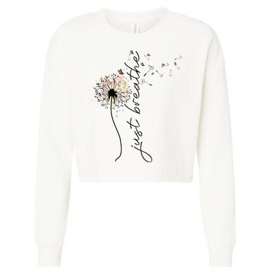 Just Breathe Dandelion And Buterflies Summer Top Cropped Pullover Crew