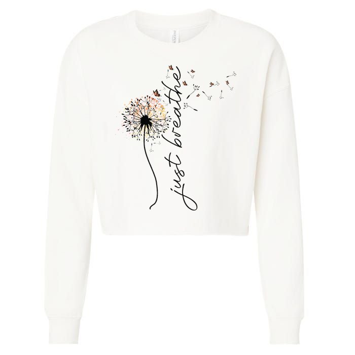 Just Breathe Dandelion And Buterflies Summer Top Cropped Pullover Crew