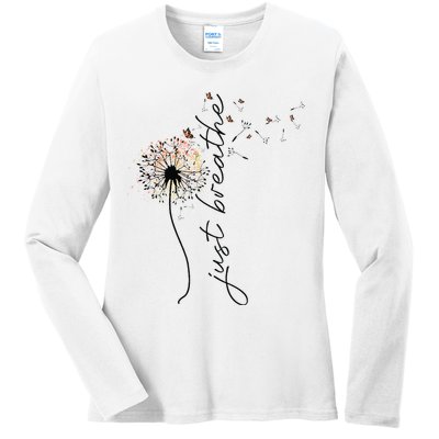 Just Breathe Dandelion And Buterflies Summer Top Ladies Long Sleeve Shirt