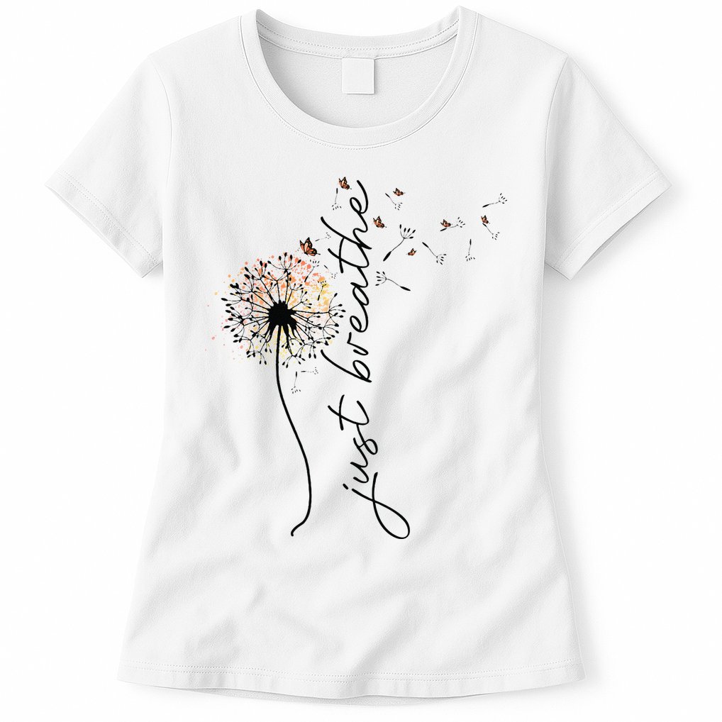 Just Breathe Dandelion And Buterflies Summer Top Womens T-Shirt