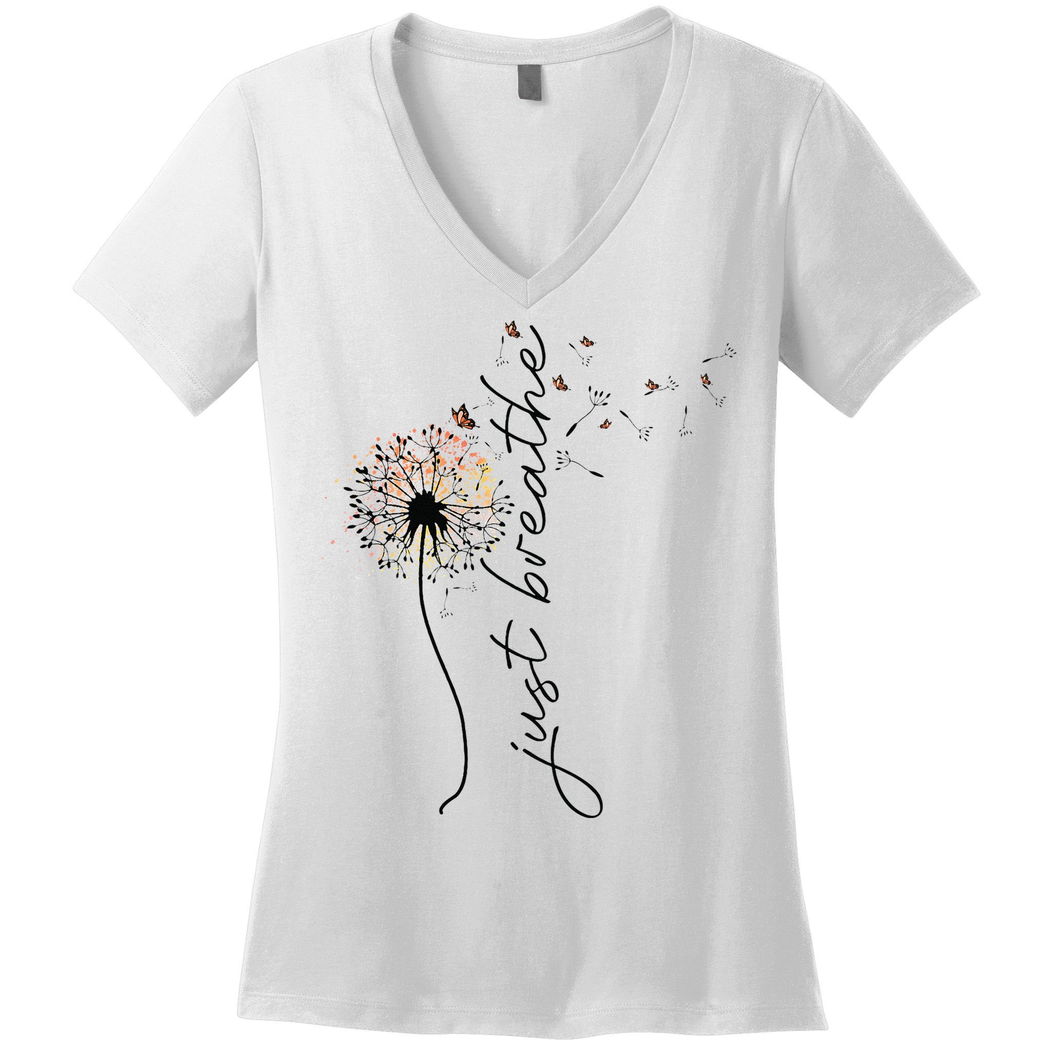 Just Breathe Dandelion And Buterflies Summer Top Women's V-Neck T-Shirt
