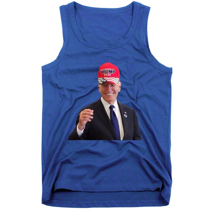 Joe Biden Dons Trump 2024 Cap Wear A Trump Hat Tank Top