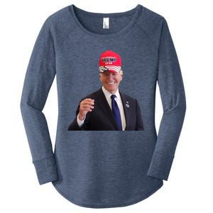 Joe Biden Dons Trump 2024 Cap Wear A Trump Hat Women's Perfect Tri Tunic Long Sleeve Shirt